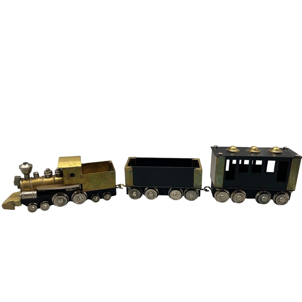 Vintage Enesco? Brass/Metal train home‎ decor train engine and Two Cars